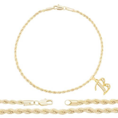 Brass Anklet, plated & micro pave cubic zirconia & for woman, gold 