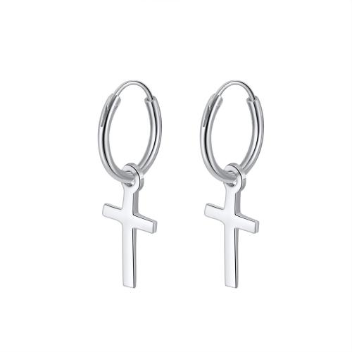 Stainless Steel Drop Earring, 304 Stainless Steel, Cross, plated, for woman, platinum color, 26mm 