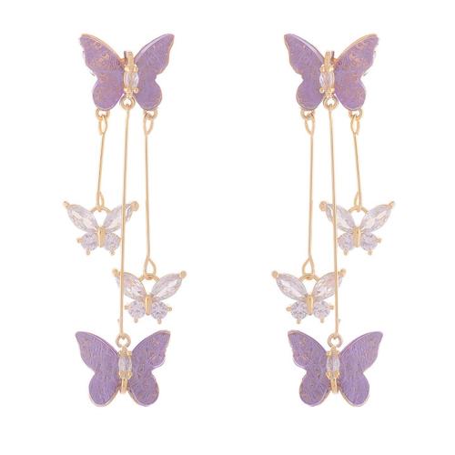 Pendientes Gota de Cristal, aleación de zinc, con Cristal, Mariposa, chapado, micro arcilla de zirconia cúbica & para mujer, más colores para la opción, 57x13mm, Vendido por Par