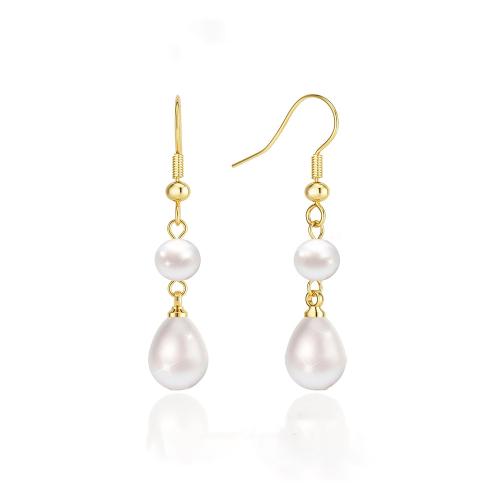 Stainless Steel Drop Earring, 304 Stainless Steel, with Plastic Pearl, plated, for woman, gold, 39mm 