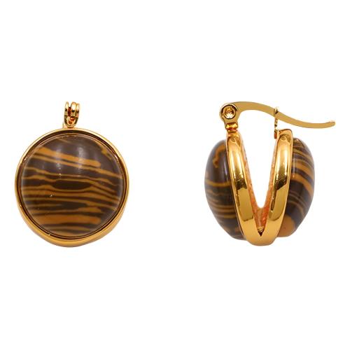 Titanium Steel Lever Back Earring, with Tiger Eye, plated, for woman, gold 