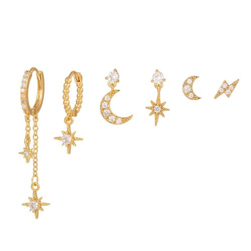 Cubic Zirconia Micro Pave Brass Earring, 6 pieces & micro pave cubic zirconia & for woman 