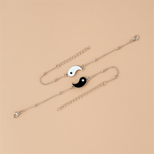 Enamel Zinc Alloy Bracelets, with 5cm extender chain, plated, 2 pieces & Unisex, white and black Approx 16 cm [