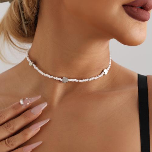 Seedbead collar, con aleación de zinc, con 1.9inch extender cadena, Corazón, chapado en color de platina, Joyería & para mujer, longitud:aproximado 13.3 Inch, Vendido por UD[