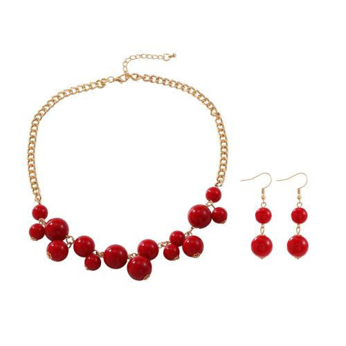 Fashion Zinc Alloy Jewelry Sets, earring & necklace, with Plastic Pearl, with 6.4cm extender chain, 2 pieces & fashion jewelry & for woman Approx 49.7 cm 