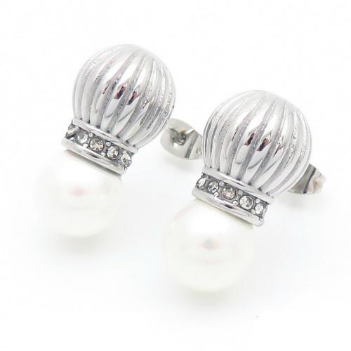 Stainless Steel Stud Earring, 304 Stainless Steel, with Plastic Pearl, fashion jewelry & for woman 