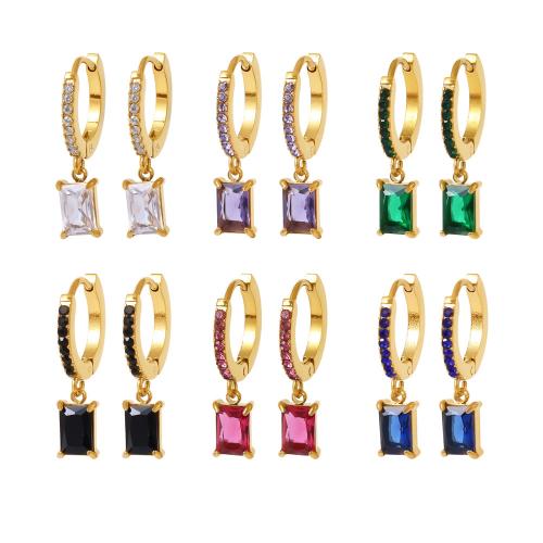 Stainless Steel Hoop Earring, 304 Stainless Steel, 18K gold plated, fashion jewelry & micro pave cubic zirconia & for woman 