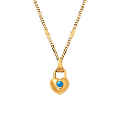 Stainless Steel Jewelry Necklace, 304 Stainless Steel, with turquoise, with 5cm extender chain, 18K gold plated, fashion jewelry & for woman, golden Approx 40 cm 