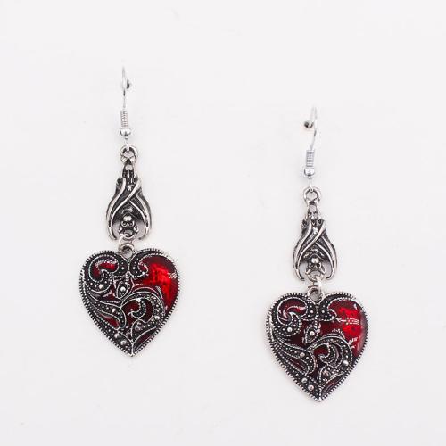 aleación de zinc Pendientes con Colgantes, Corazón, Diseño de Halloween & para mujer & esmalte, Rojo, Vendido por Par