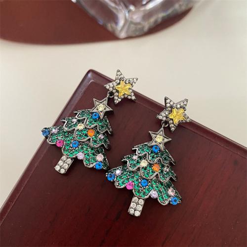 Christmas Earrings, Zinc Alloy, Christmas Tree, plated, Christmas Design & for woman & with rhinestone 