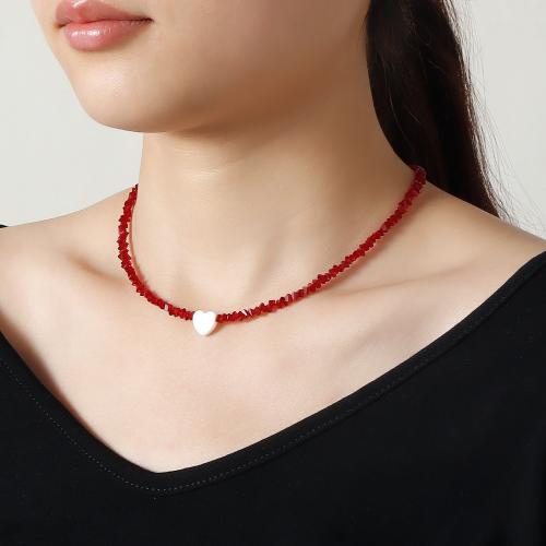 verre collier, avec alliage de zinc, avec 2.3inch chaînes de rallonge, coeur, Placage de couleur platine, bijoux de mode & pour femme, plus de couleurs à choisir Environ 14.9 pouce, Vendu par PC