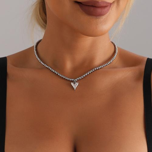 aleación de zinc collar, con Partículas de acero, con 2.7inch extender cadena, Corazón, Joyería & para mujer, longitud:aproximado 16.1 Inch, Vendido por UD