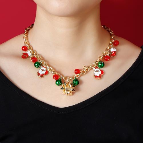 Christmas Jewelry Necklace, Zinc Alloy, with Acrylic, gold color plated & for woman & enamel Approx 16-17 Inch 