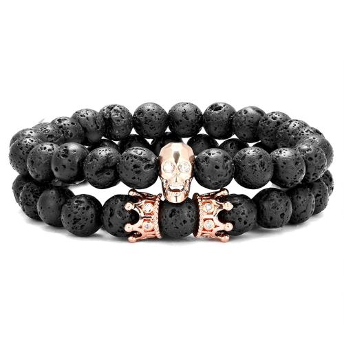 Pulsera en Abalorios de Lava, metal, con lava, Doble capa & Joyería & unisexo & micro arcilla de zirconia cúbica, más colores para la opción, longitud:aproximado 19 cm, Vendido por UD