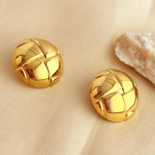 Stainless Steel Stud Earring, 304 Stainless Steel, Round, 18K gold plated, fashion jewelry & for woman, golden 