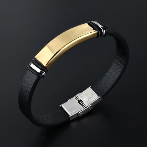 PU Leather Cord Bracelets, 201 Stainless Steel, with PU Leather, fashion jewelry & Unisex Approx 22 cm 