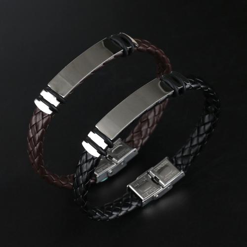 bracelet de cordon en PU , 201 acier inoxydable, avec cuir PU, bijoux de mode & unisexe, plus de couleurs à choisir Environ 21.5 cm, Vendu par PC