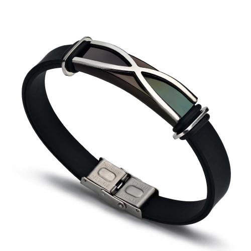 Silikon Edelstahl Armbänder, 201 Edelstahl, mit Silikon, Modeschmuck & unisex, schwarz, 10mm, Länge:ca. 20 cm, verkauft von PC