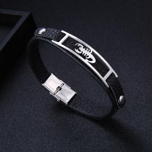 Silicone Stainless Steel Bracelets, 201 Stainless Steel, with Rubber, fashion jewelry & Unisex, black Approx 20.5 cm 