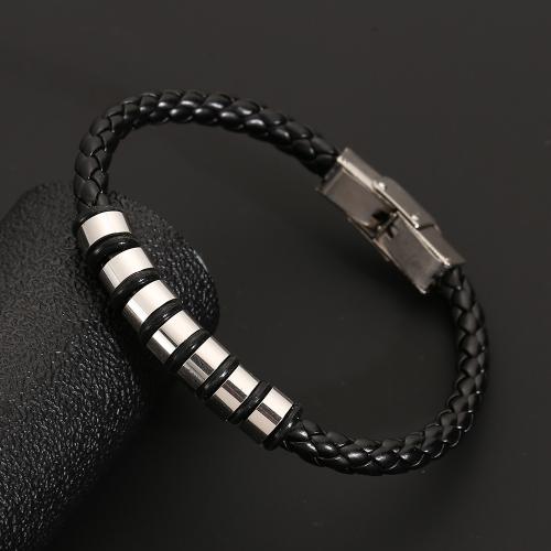 bracelet de cordon en PU , 201 acier inoxydable, avec cuir PU, bijoux de mode & unisexe Environ 21.5 cm, Vendu par PC