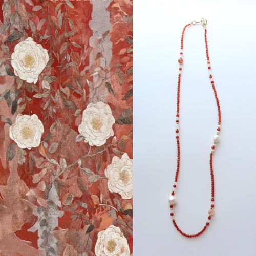 Collier de perles d'eau douce , pierre gemme, avec perle d'eau douce cultivée & laiton, bijoux de mode, rouge cm, Vendu par PC[