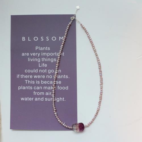 Collier de perles d'eau douce , perle d'eau douce cultivée, avec La fluorite pourpre, avec 5cm chaînes de rallonge, bijoux de mode, rose cm, Vendu par PC