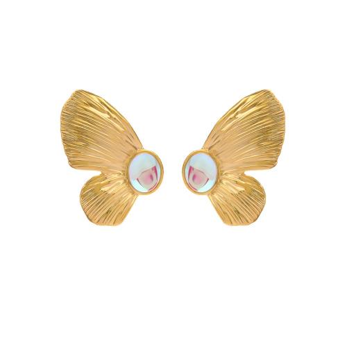 Stainless Steel Stud Earring, 304 Stainless Steel, with Resin, Butterfly, plated, fashion jewelry & for woman, golden 