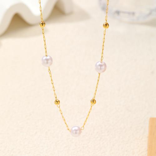 Zinc Alloy Necklace, with Plastic Pearl, with 5cm extender chain, plated, fashion jewelry & for woman, golden cm 