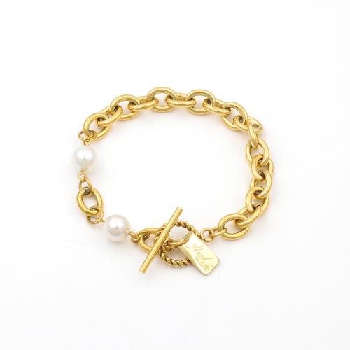 Stainless Steel Charm Bracelet, 304 Stainless Steel, with Plastic Pearl, plated, for woman 