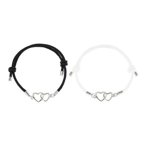 Pulseras de cordón de nylon, acero inoxidable 304, con Cordón de Milán, hecho a mano, 2 piezas & unisexo & diferentes estilos para la opción, en blanco y negro, longitud:aproximado 18-32 cm, Vendido por Set