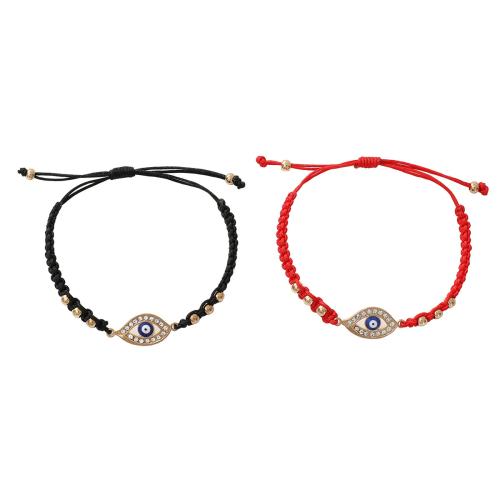 Evil Eye Jewelry Bracelet, Zinc Alloy, with Wax Cord & Resin, Unisex & with rhinestone Approx 18-32 cm 