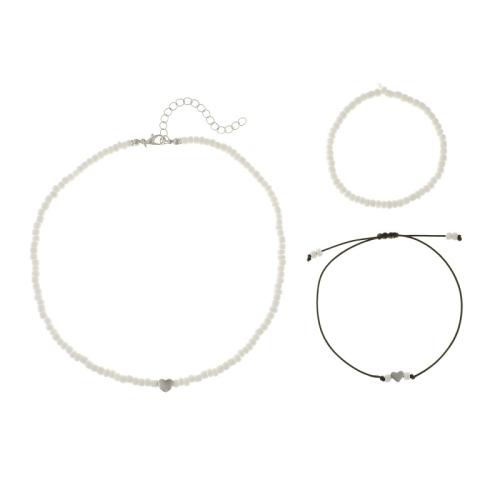 Glass Seed Beads Jewelry Sets, Zinc Alloy, bracelet & necklace, with Seedbead & Wax Cord, plated, three pieces & for woman The length of the bracelet is about 16-30cm and the length of the necklace is about 38+5cm 