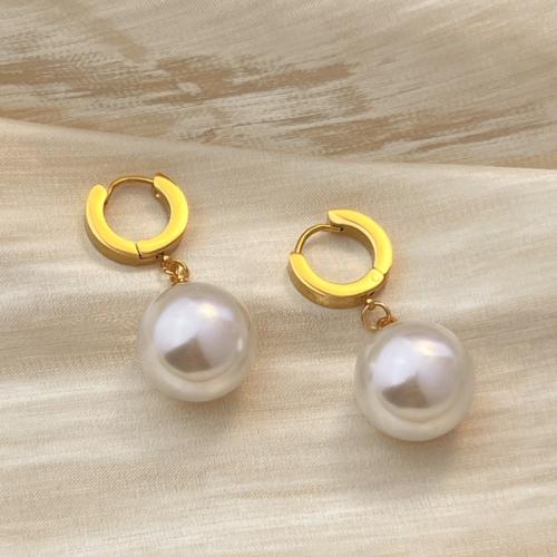 Stainless Steel Drop Earring, 304 Stainless Steel, with Plastic Pearl, fashion jewelry & for woman, golden 