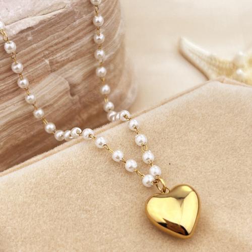 Stainless Steel Jewelry Necklace, 304 Stainless Steel, with Plastic Pearl, 18K gold plated, fashion jewelry & for woman, golden cm 