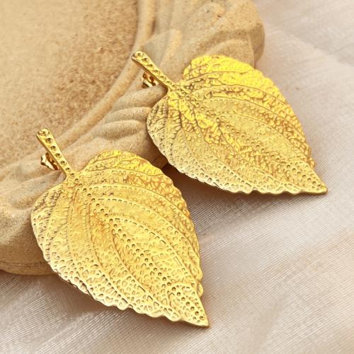 Stainless Steel Stud Earring, 304 Stainless Steel, Leaf, 18K gold plated, fashion jewelry & for woman, golden 