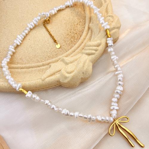 Stainless Steel Jewelry Necklace, 304 Stainless Steel, with Plastic Pearl, fashion jewelry & for woman, white Approx 50 cm 