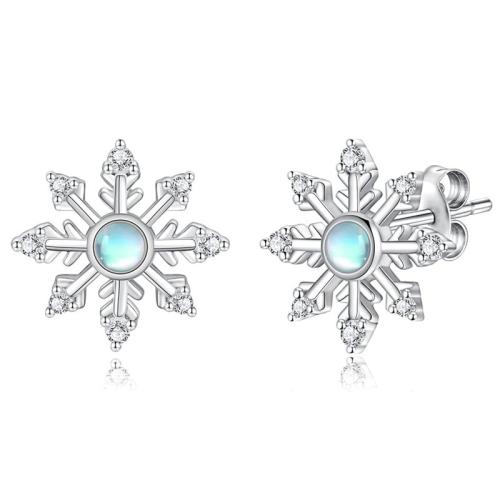 Cubic Zirconia Micro Pave Brass Earring, with Synthetic Moonstone, Snowflake, fashion jewelry & micro pave cubic zirconia & for woman, 17mm 