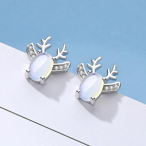 Cubic Zirconia Micro Pave Brass Earring, with Synthetic Moonstone, fashion jewelry & micro pave cubic zirconia & for woman 