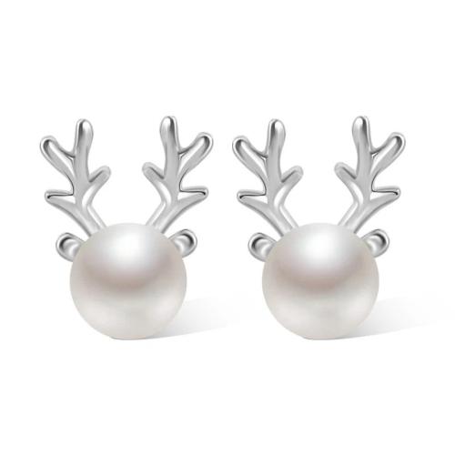 Brass Stud Earring, with Plastic Pearl, fashion jewelry & for woman 