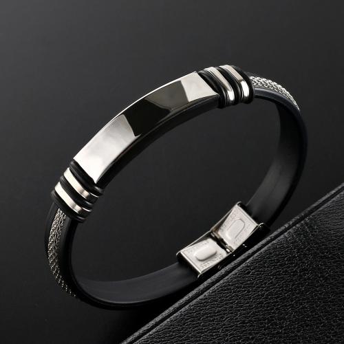 PU Leather Cord Bracelets, 201 Stainless Steel, with PU Leather, fashion jewelry & Unisex, black 