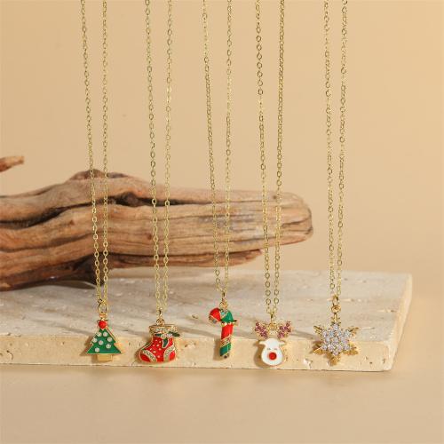 Brass, with 5cm extender chain, Christmas Design & micro pave cubic zirconia & for woman & enamel Approx 45 cm 