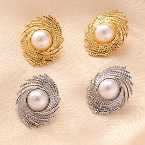 Stainless Steel Stud Earring, 304 Stainless Steel, with Plastic Pearl, fashion jewelry & for woman 