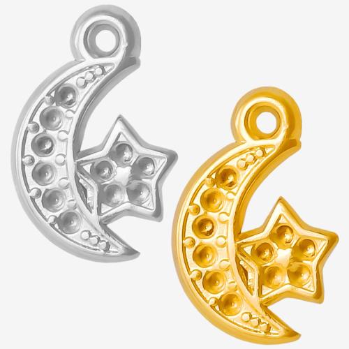 Stainless Steel Pendants, 304 Stainless Steel, Moon and Star, Vacuum Ion Plating, DIY 