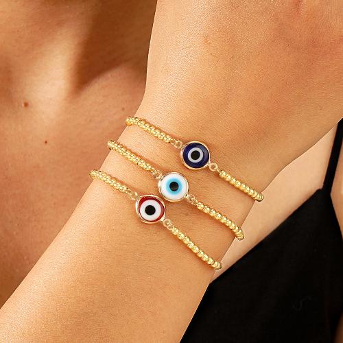 Mal pulsera ojo, metal, con Cordón de nudo, Esférico, chapado en color dorado, patrón de malvado de ojo & diferentes estilos para la opción & para mujer & esmalte, más colores para la opción, Vendido por UD