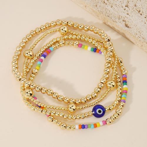 Mal pulsera ojo, metal, con Seedbead & Vidrio, chapado en color dorado, patrón de malvado de ojo & diferentes estilos para la opción & para mujer, más colores para la opción, Vendido por UD