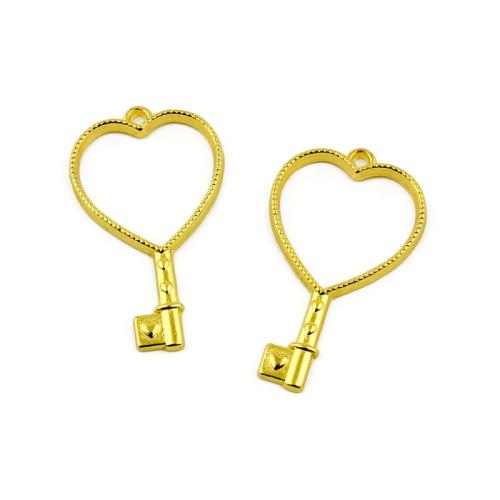 Zinc Alloy Key Pendants, Heart, gold color plated, DIY [