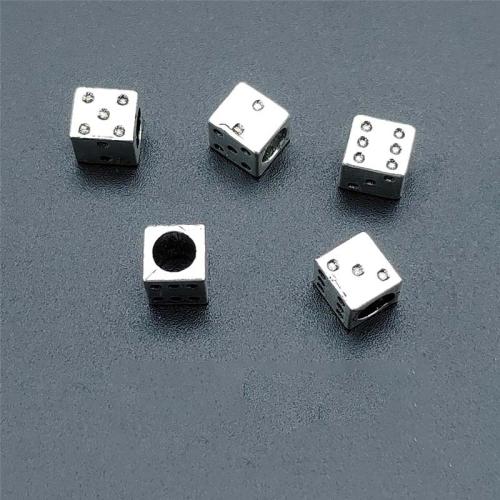 Zinc Alloy Large Hole Beads, Dice, antique silver color plated, DIY 