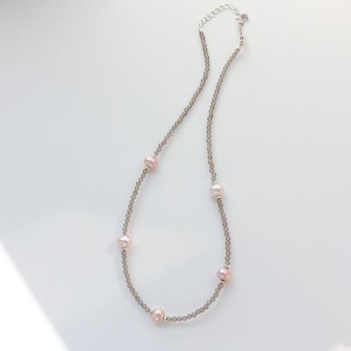 Gemstone Freshwater Pearl Necklace, with Freshwater Pearl, with 5cm extender chain, fashion jewelry, grey cm 