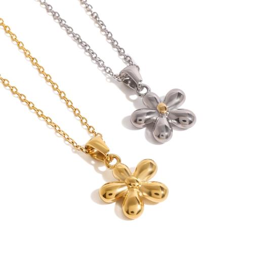 Stainless Steel Jewelry Necklace, 304 Stainless Steel, with 1.96 Inch extender chain, Flower, plated, fashion jewelry & for woman .7 Inch 