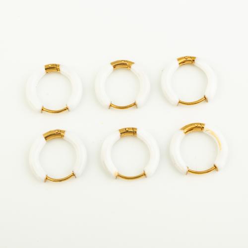 Stainless Steel Leverback Earring, 304 Stainless Steel, Vacuum Ion Plating, three pieces & for woman & enamel, white 